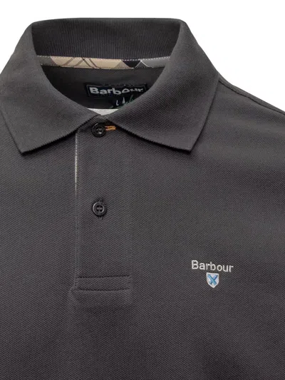 Barbour Pique Tartan Polo In Black