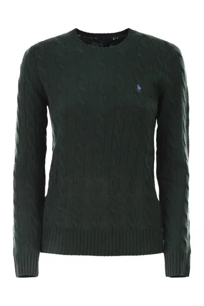 Polo Ralph Lauren Plaited Wool And Cashmere Crew-neck In Green