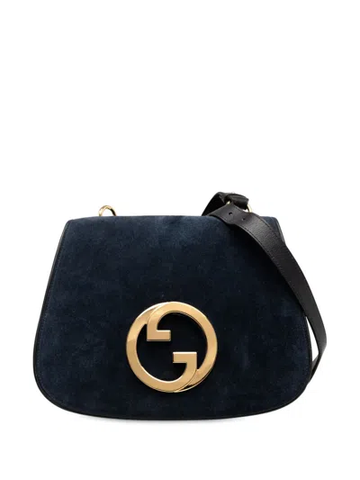 Pre-owned Gucci 2016-2025 Medium Suede Blondie Crossbody Bag In Blue