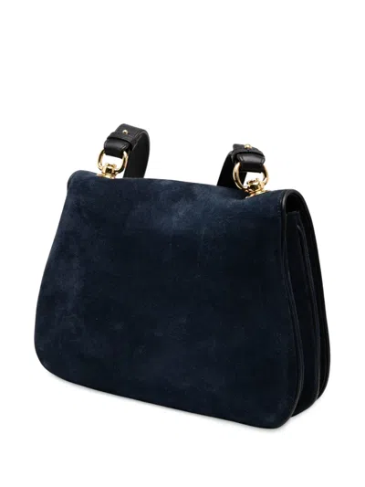 Pre-owned Gucci 2016-2025 Medium Suede Blondie Crossbody Bag In Blue