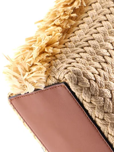 Pre-owned Valentino Garavani Rockstud Shopping Raffia With Leather Large Tote Bag In Neutral