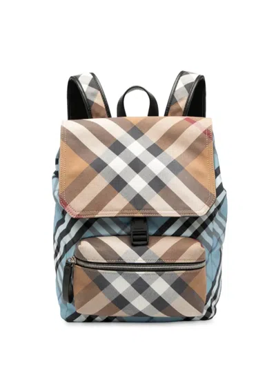 Pre-owned Burberry 2000-2017 Supernova Check Canvas And Nylon Backpack In Blue