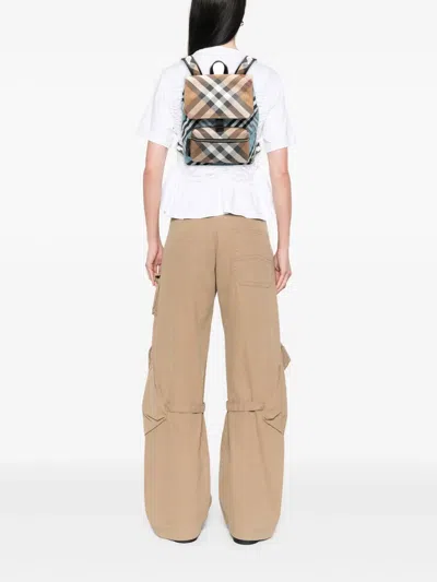 Pre-owned Burberry 2000-2017 Supernova Check Canvas And Nylon Backpack In Blue