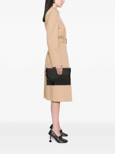 Pre-owned Saint Laurent 2019 Quilted Chevron Leather Monogram Document Holder Clutch Bag In Black