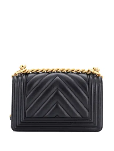 Pre-owned Chanel Boy Flap Bag Chevron Calfskin Small Crossbody Bag In Black
