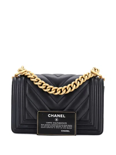 Pre-owned Chanel Boy Flap Bag Chevron Calfskin Small Crossbody Bag In Black