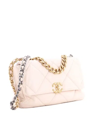 Pre-owned Chanel 19 Flap Bag Quilted Leather Large Crossbody Bag In Neutral