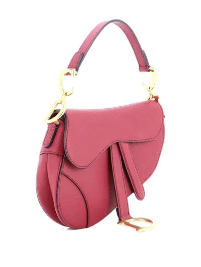 Pre-owned Dior Saddle Handbag Leather Mini Shoulder Bag In Red