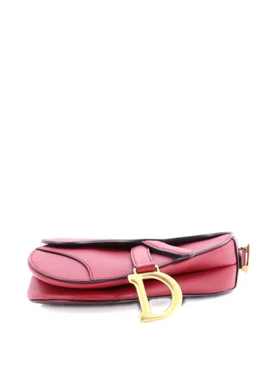 Pre-owned Dior Saddle Handbag Leather Mini Shoulder Bag In Red