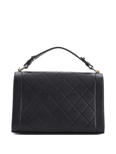 Pre-owned Chanel Label Click Flap Bag Quilted Calfskin Medium Satchel In Black