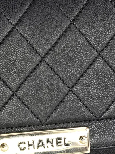 Pre-owned Chanel Label Click Flap Bag Quilted Calfskin Medium Satchel In Black
