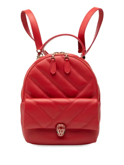 Pre-owned Bvlgari 2010-2025 Leather Serpenti Cabochon Backpack In Red