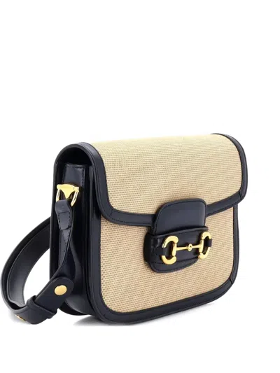 Pre-owned Gucci Horsebit 1955 Canvas And Leather Small Shoulder Bag In Neutral