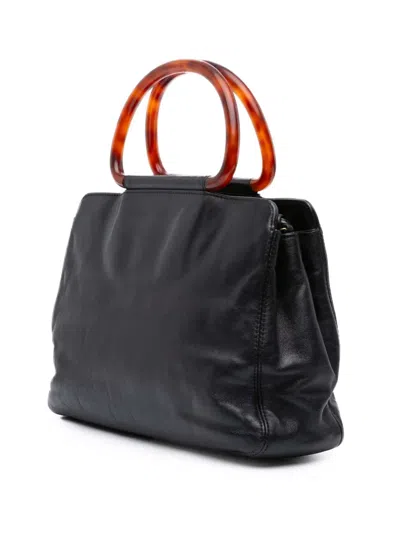Pre-owned Chanel 1997-1999 Cc Lambskin Tortoise Top Handle Tote Bag In Black