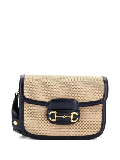 Pre-owned Gucci Horsebit 1955 Canvas And Leather Small Shoulder Bag In Neutral