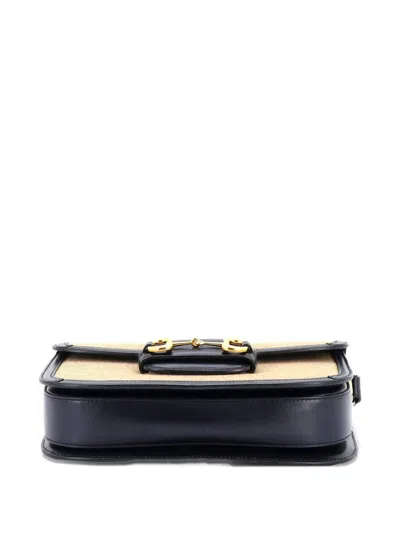 Pre-owned Gucci Horsebit 1955 Canvas And Leather Small Shoulder Bag In Neutral