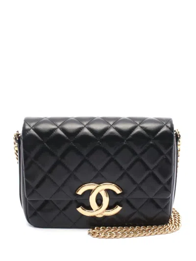 Pre-owned Chanel 2021-2025 Mini Cc Quilted Lambskin Flap Bag Crossbody Bag In Black
