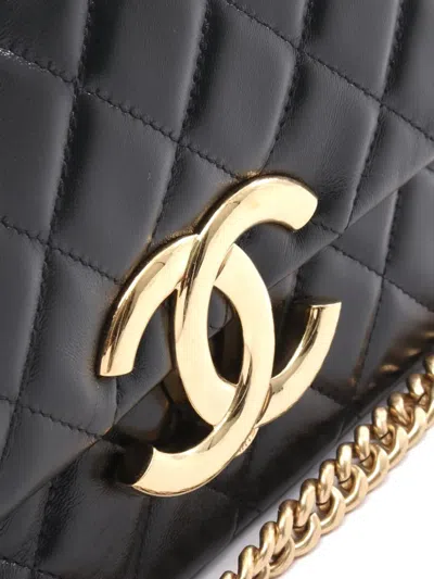Pre-owned Chanel 2021-2025 Mini Cc Quilted Lambskin Flap Bag Crossbody Bag In Black