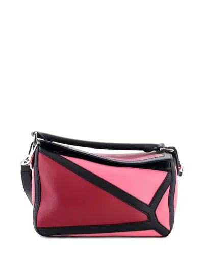Pre-owned Loewe Puzzle Bag Leather Small Satchel In Red