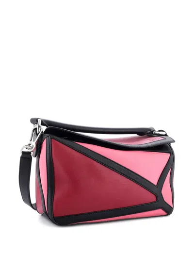 Pre-owned Loewe Puzzle Bag Leather Small Satchel In Red