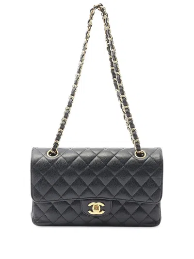 Pre-owned Chanel 2021-2025 Medium Classic Caviar Double Flap Shoulder Bag In Black