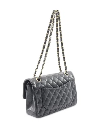 Pre-owned Chanel 2021-2025 Medium Classic Caviar Double Flap Shoulder Bag In Black