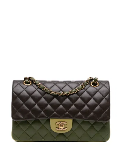 Pre-owned Chanel 2013-2014 Medium Classic Tricolor Lambskin Double Flap Shoulder Bag In Green