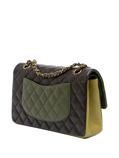 Pre-owned Chanel 2013-2014 Medium Classic Tricolor Lambskin Double Flap Shoulder Bag In Green