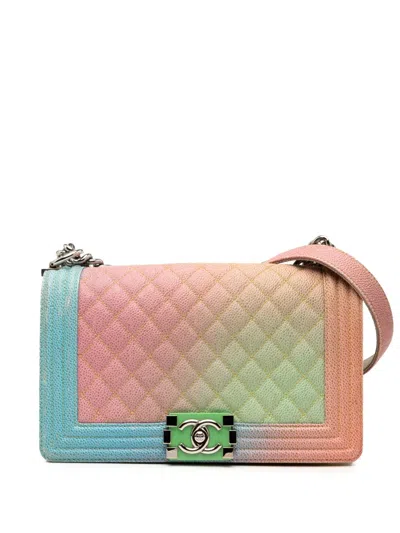 Pre-owned Chanel 2016-2017 Old Medium Quilted Caviar Rainbow Boy Flap Crossbody Bag In Multi