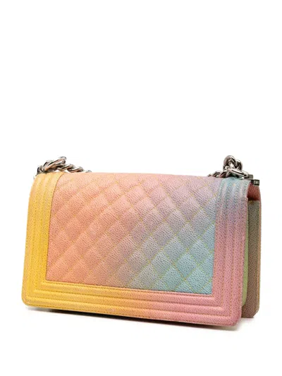 Pre-owned Chanel 2016-2017 Old Medium Quilted Caviar Rainbow Boy Flap Crossbody Bag In Multi