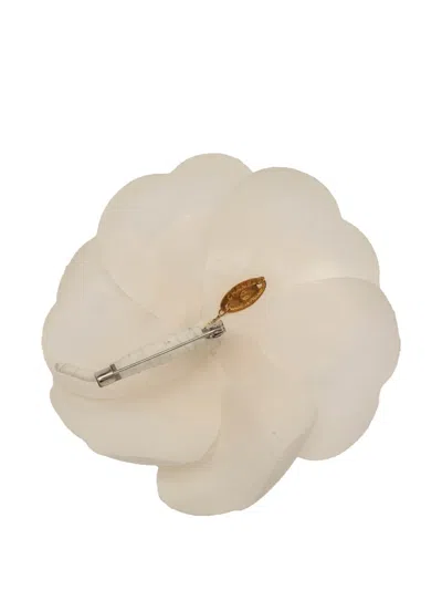 Pre-owned Chanel 1970-1980 Canvas Camellia Brooch Costume Brooch In White