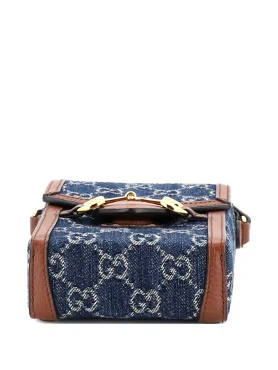 Pre-owned Gucci Horsebit 1955 Gg Denim Mini Crossbody Bag In Blue