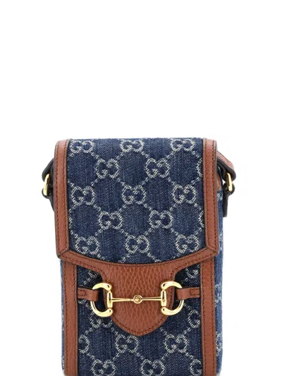Pre-owned Gucci Horsebit 1955 Gg Denim Mini Crossbody Bag In Blue