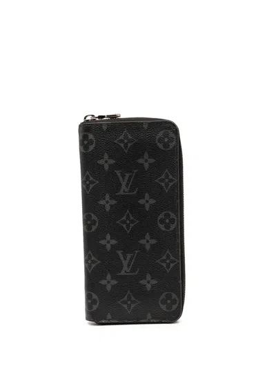 Pre-owned Louis Vuitton 2021-2025 Monogram Eclipse Vertical Zippy Wallet Long Wallets In Black