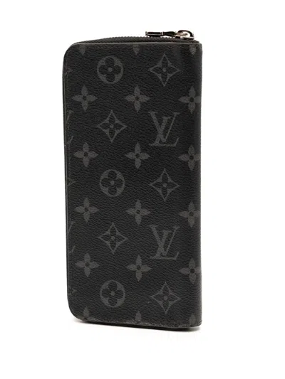 Pre-owned Louis Vuitton 2021-2025 Monogram Eclipse Vertical Zippy Wallet Long Wallets In Black