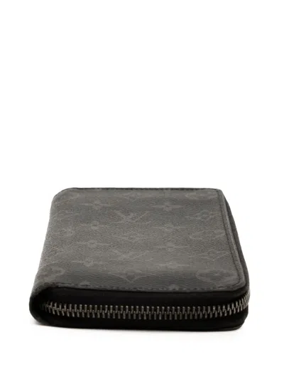 Pre-owned Louis Vuitton 2021-2025 Monogram Eclipse Vertical Zippy Wallet Long Wallets In Black
