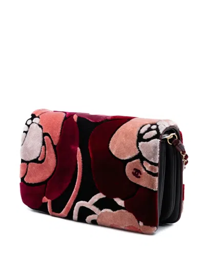 Pre-owned Chanel 2017-2018 Paris Cosmopolite Velvet Camellia Flap Satchel In Red