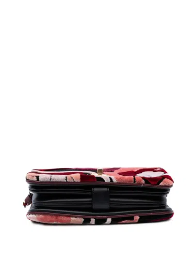 Pre-owned Chanel 2017-2018 Paris Cosmopolite Velvet Camellia Flap Satchel In Red