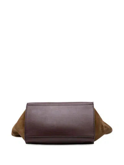 Pre-owned Celine 2012 Medium Tricolor Leather Trapeze Satchel In Red