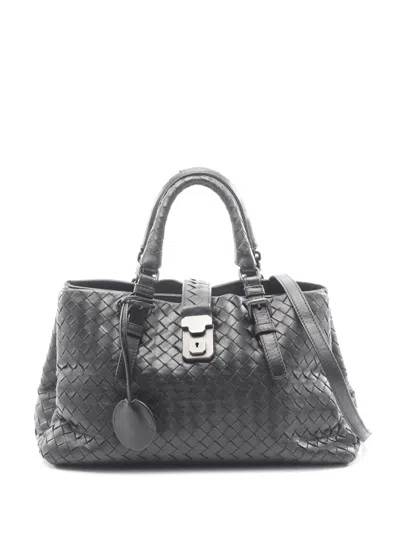 Pre-owned Bottega Veneta 2012-2025 Small Intrecciato Rome Handbag In Black