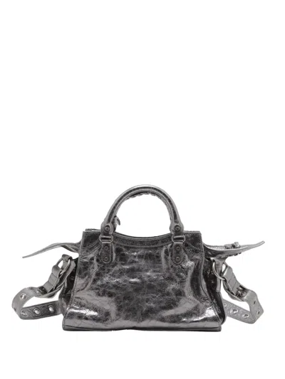 Pre-owned Balenciaga 2022 Xs Metallic Lambskin Motocross Neo Cagole Satchel In Silver