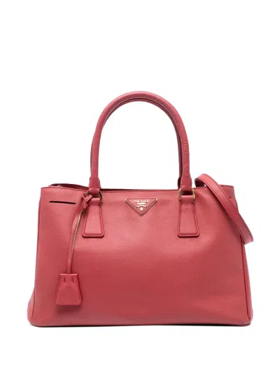 Pre-owned Prada 2013-2025 Medium Saffiano Lux Galleria Satchel In Red