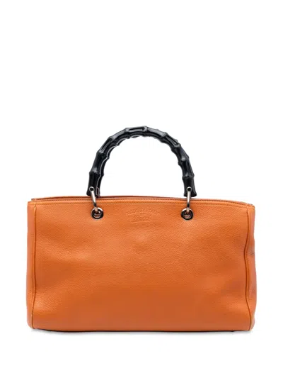 Pre-owned Gucci 2016-2025 Medium Calfskin Bamboo Shopper Satchel In Orange