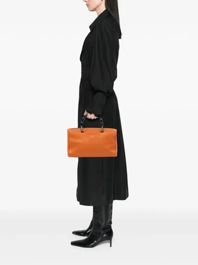 Pre-owned Gucci 2016-2025 Medium Calfskin Bamboo Shopper Satchel In Orange