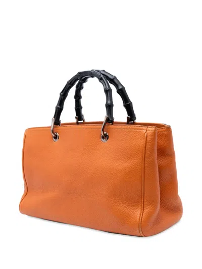 Pre-owned Gucci 2016-2025 Medium Calfskin Bamboo Shopper Satchel In Orange