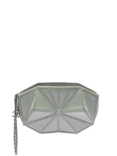 Pre-owned Chanel 2011 Pearlescent Lambskin Midnight Swim Wristlet Clutch Bag In White