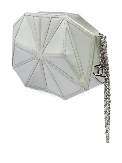 Pre-owned Chanel 2011 Pearlescent Lambskin Midnight Swim Wristlet Clutch Bag In White