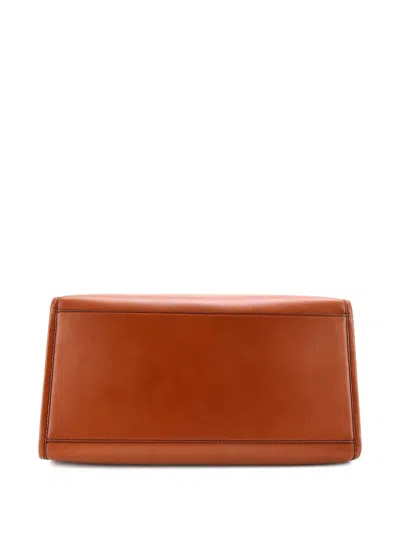 Pre-owned Fendi Sunshine Shopper Leather Large Tote Bag In Brown