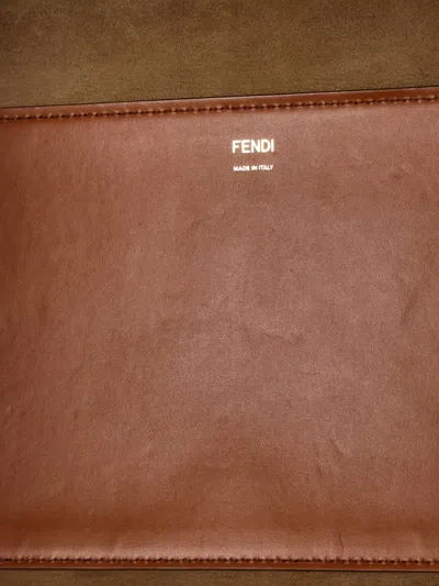 Pre-owned Fendi Sunshine Shopper Leather Large Tote Bag In Brown