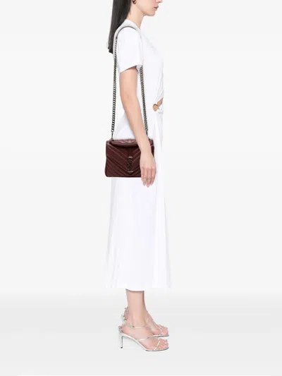 Pre-owned Saint Laurent 2016 Medium Chevron Sheepskin Monogram College Satchel In Red